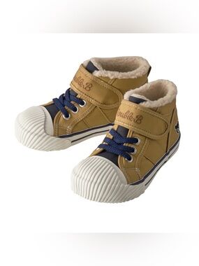 Mikihouse Double-B Kids Tan High-Top Sneakers with Navy Laces